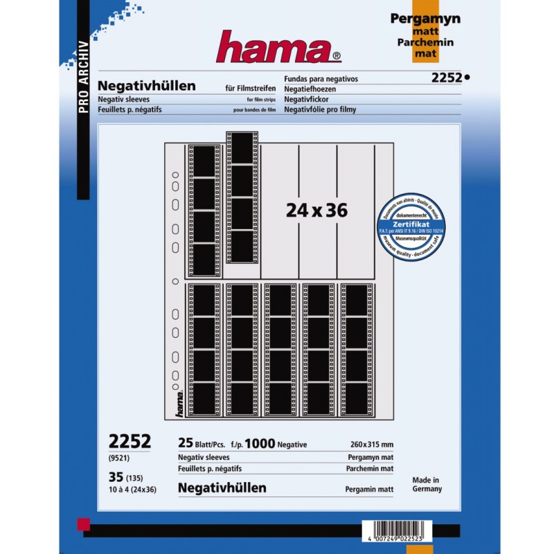 Hama 2252 | 35mm negative sleeves | 10 strips of 4 | 25 sheets