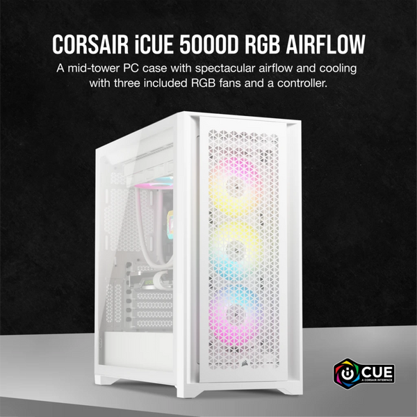 CORSAIR iCUE 5000D RGB AIRFLOW | Mid-tower PC case | 3 RGB fans | True White