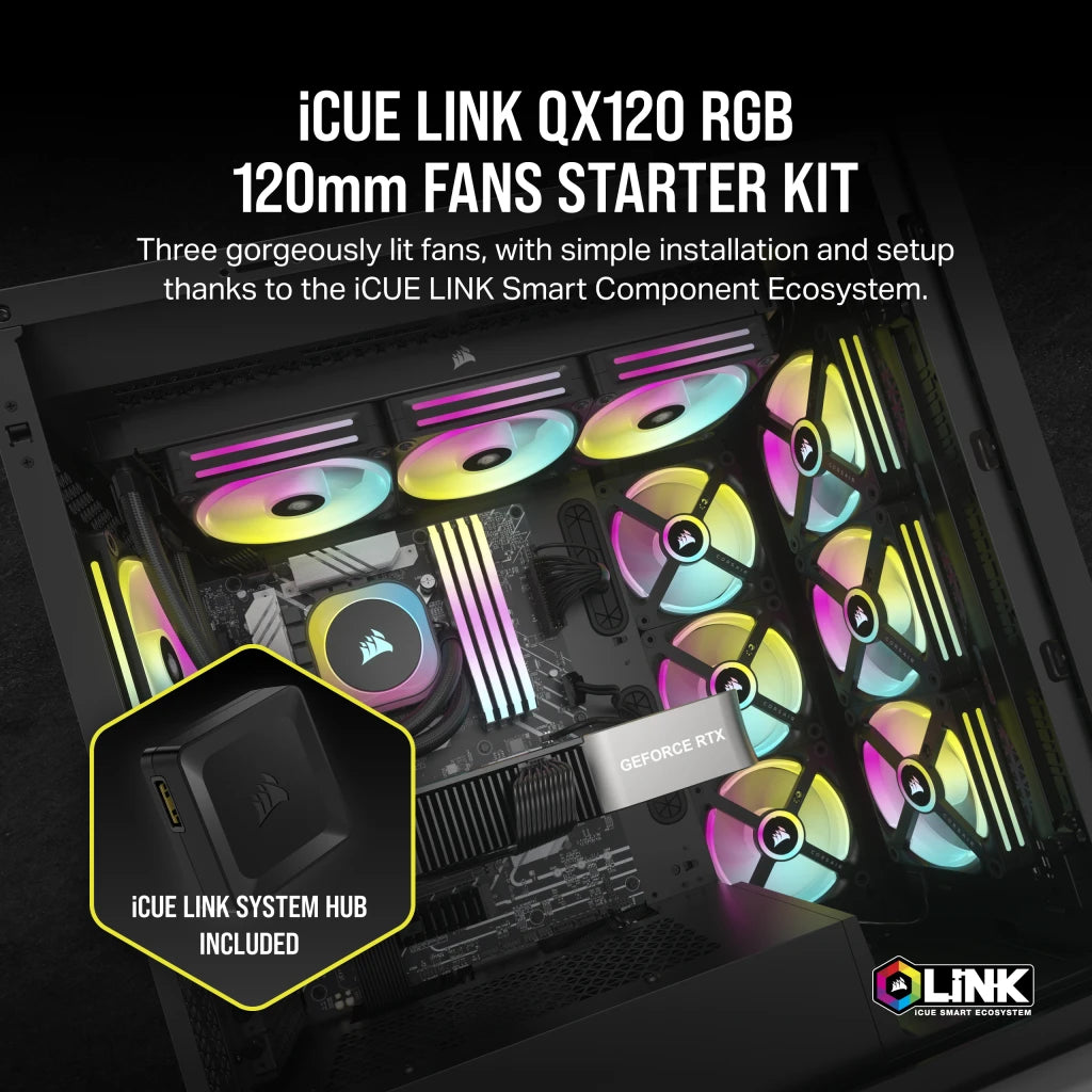 CORSAIR iCUE LINK QX120 RGB | 120mm PWM fan kit | 3-pack | Black