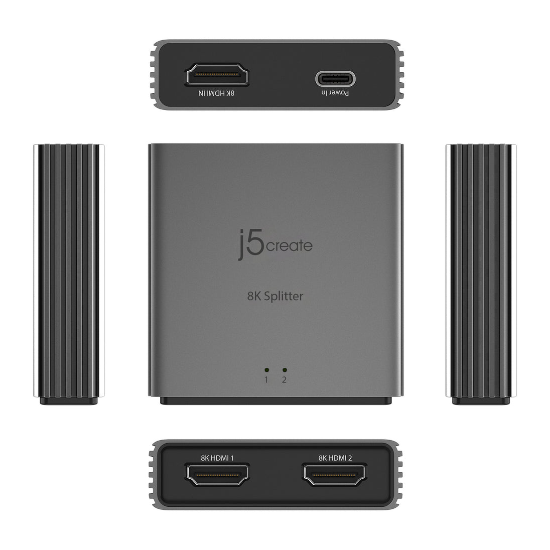 j5create JDSH812-N | 8K HDMI 2.1 splitter | 1 in, 2 out | 4K 120Hz | Space Grey