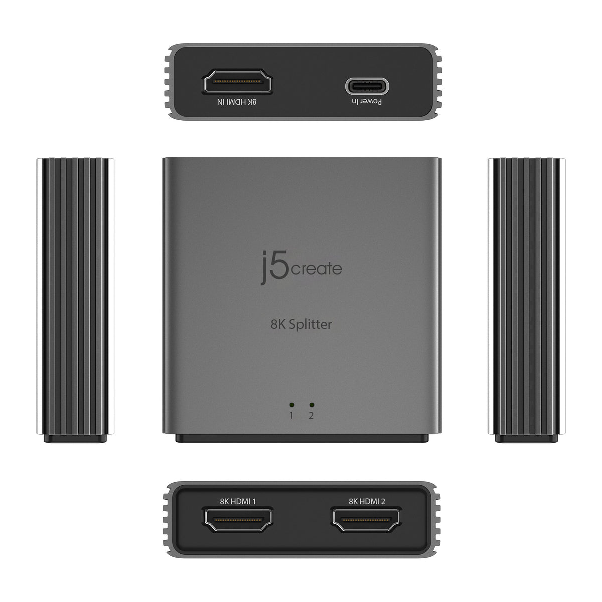 j5create JDSH812-N | 8K HDMI 2.1 splitter | 1 in, 2 out | 4K 120Hz | Space Grey