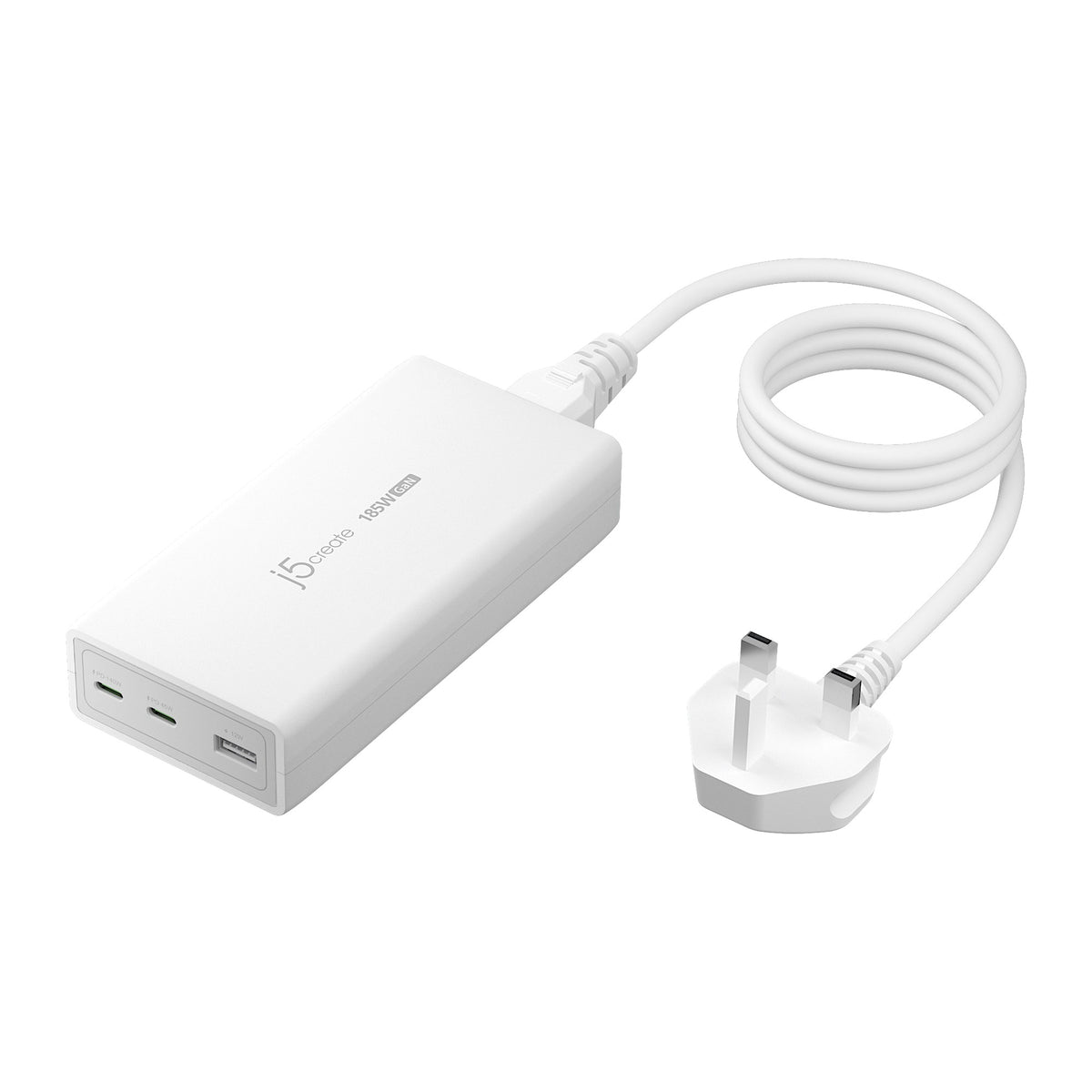 j5create JUP37185W-FN | 185W GaN USB-C charger | 140W PD 3.1 port | UK | White