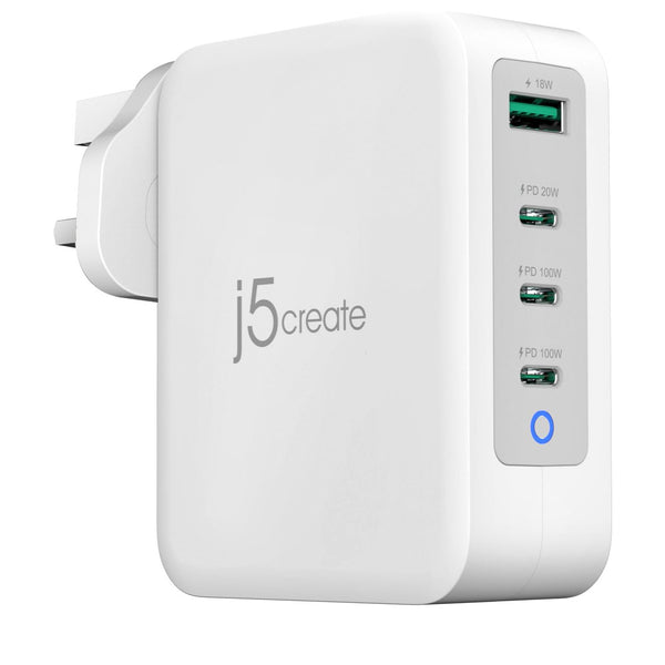 j5create JUP43130F-FN | 130W GaN USB-C charger | 4-port | UK plug | White/grey