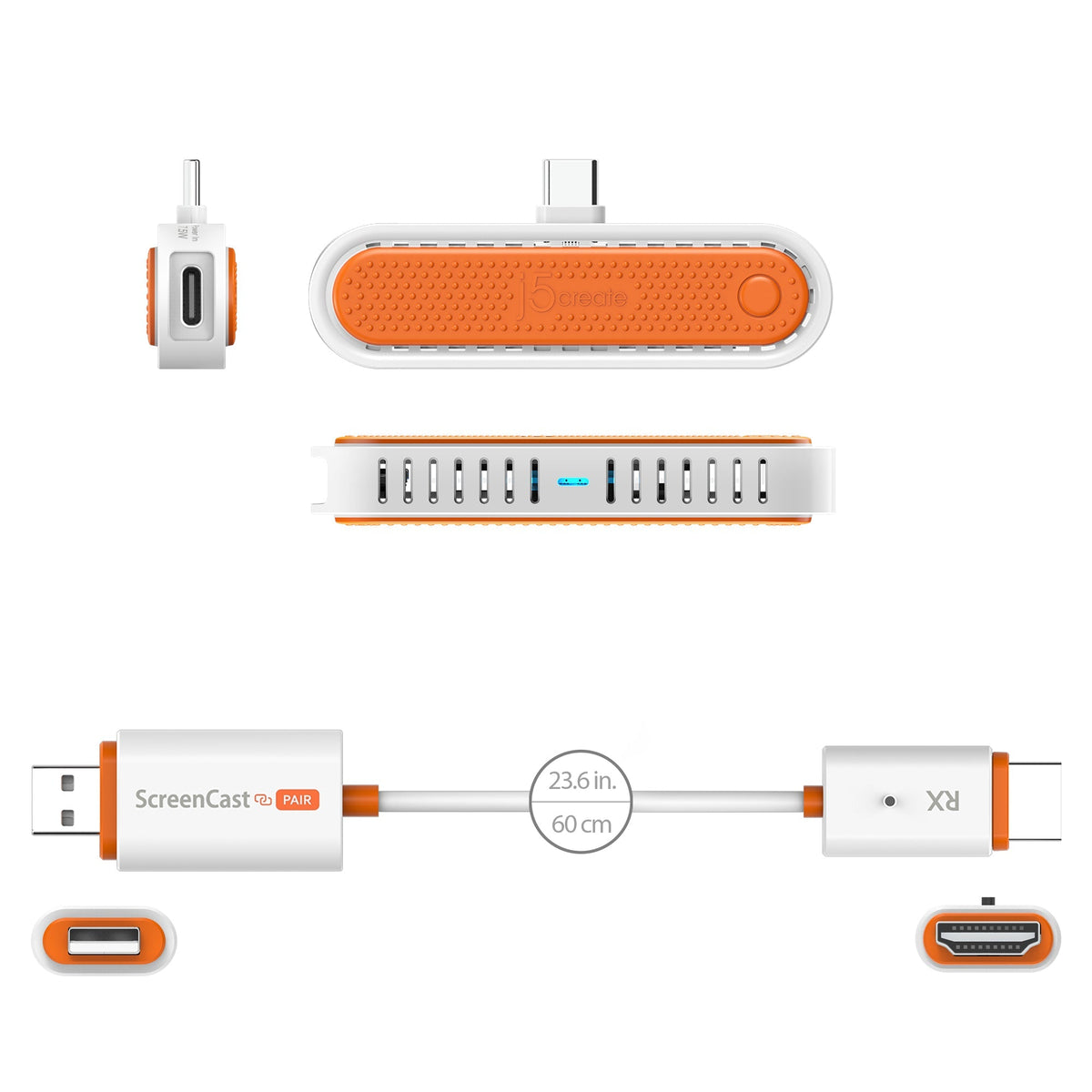 j5create JVAW60N | Wireless display adapter | USB-C | White / Orange