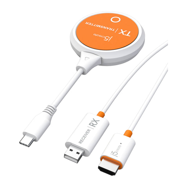 j5create JVAW62-N ScreenCast | USB-C wireless HDMI extender | White and orange