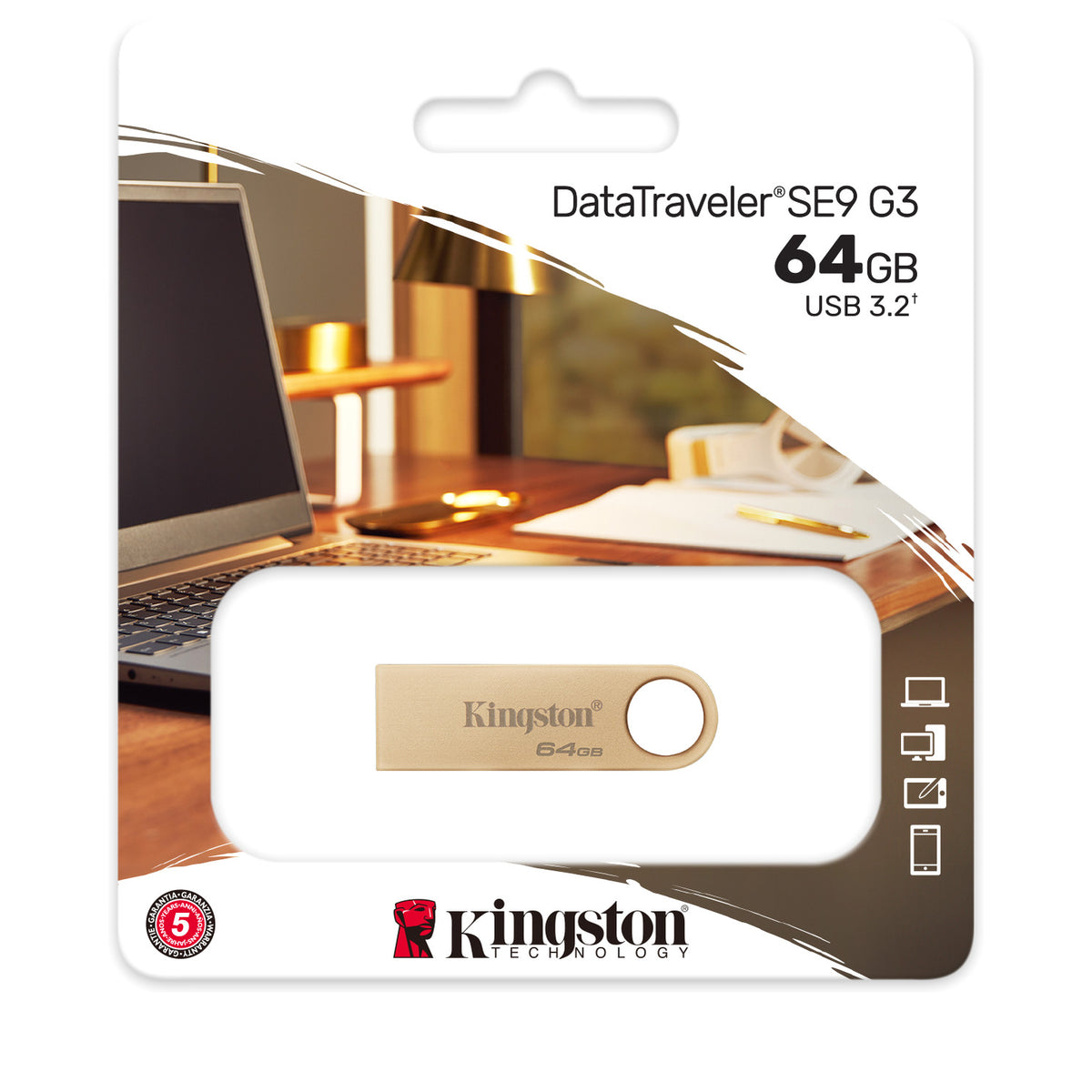 Kingston DataTraveler SE9 G3 | USB-A drive | USB 3.2 Gen 1 | 64GB Gold