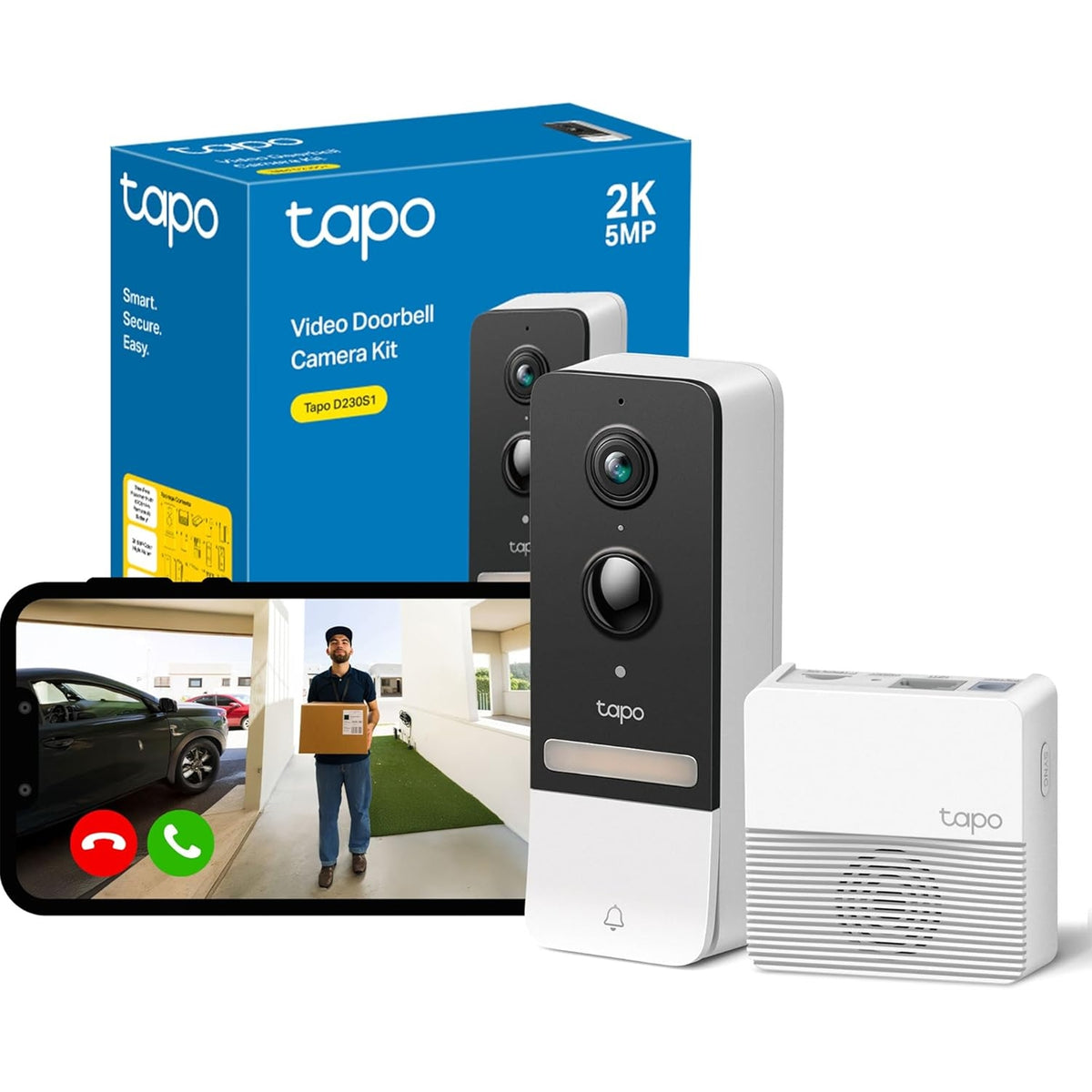 TP-Link Tapo D230S1 | Video doorbell camera kit | 2K 5MP | White