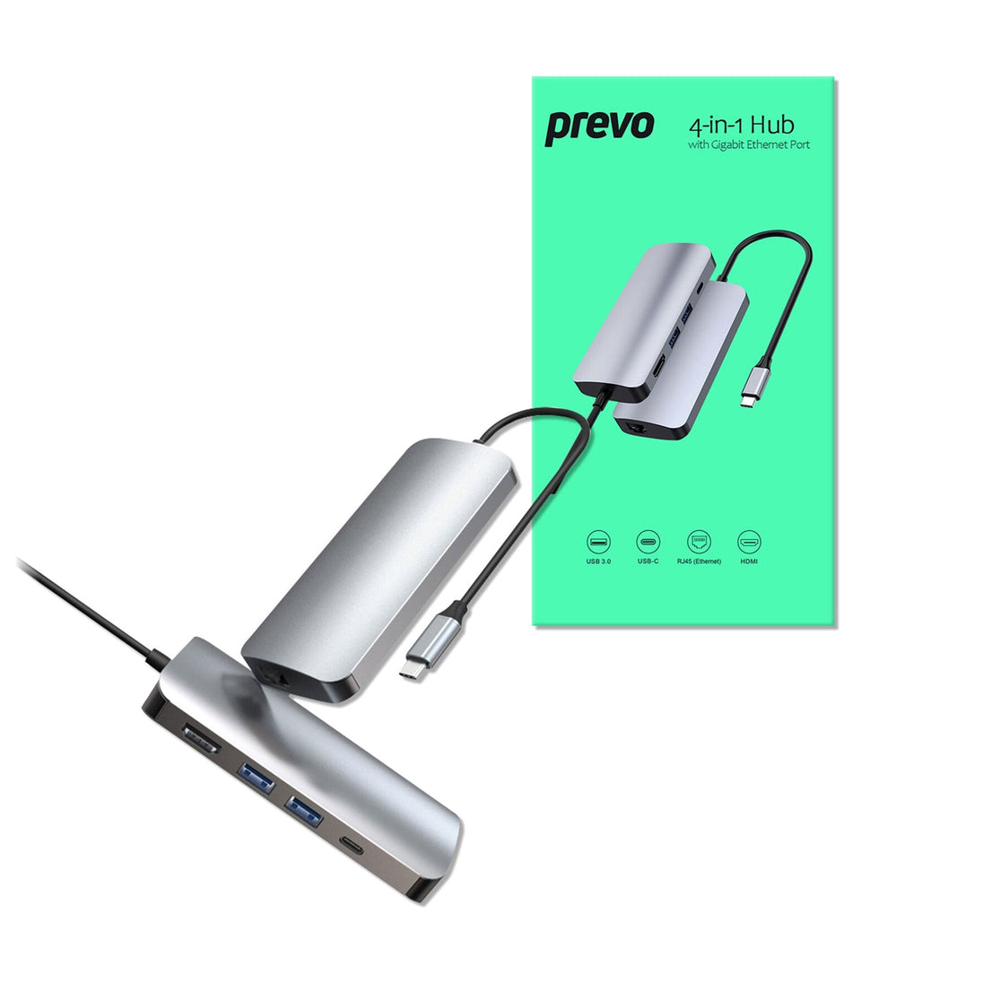 PREVO C501R | USB-C docking station | 4K HDMI and Gigabit Ethernet | Silver