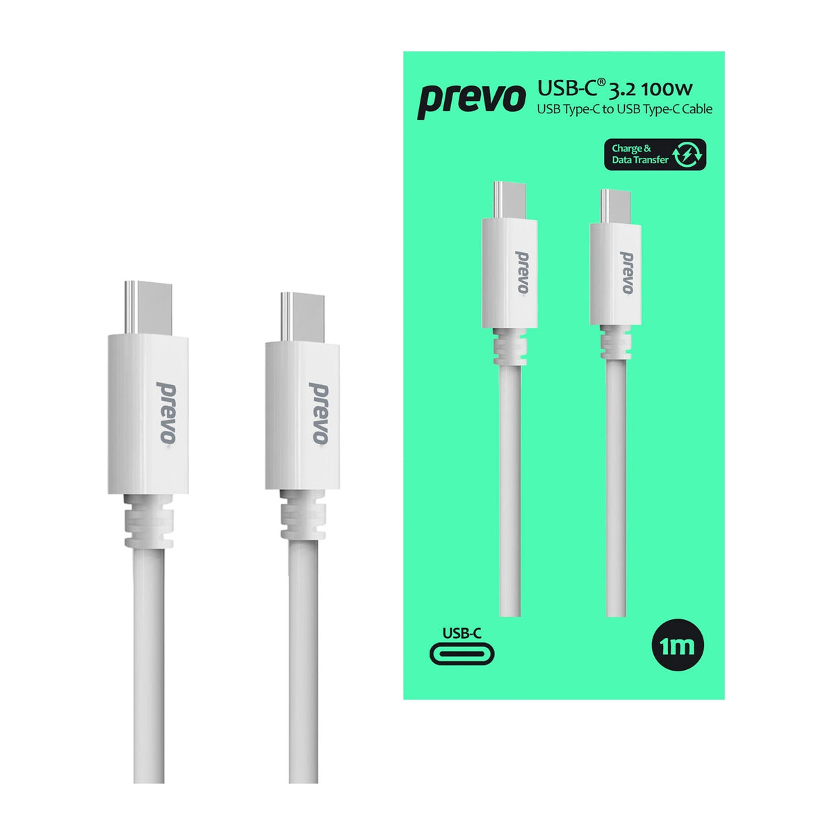 Prevo TC016 | USB-C to USB-C cable | USB 3.2 100W | White