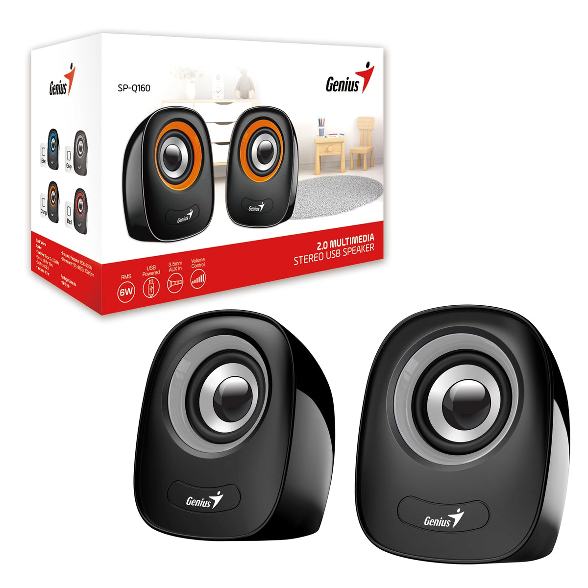Genius SP-Q160 | USB desktop speakers | 2.0 stereo 6W | Iron Grey