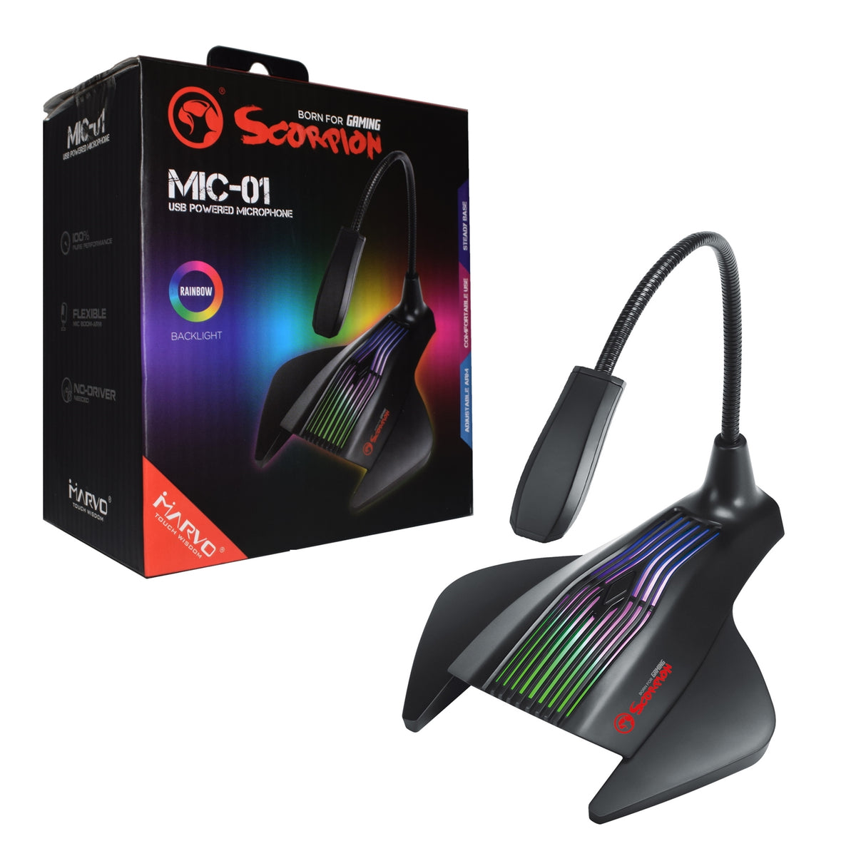 Marvo Scorpion MIC-01 | USB gaming microphone | Omnidirectional RGB | Black