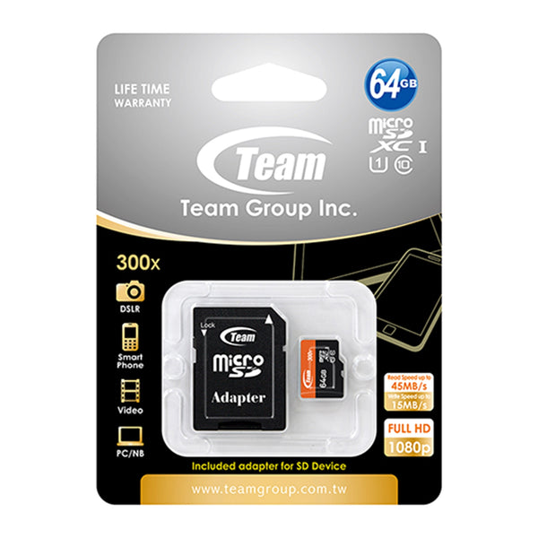 Team | microSDXC card | 64GB, UHS-I U1 Class 10 | SD adapter