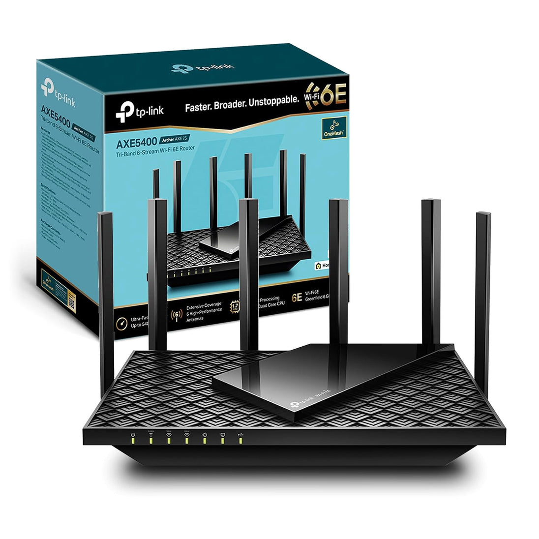 TP-Link Archer AXE75 | Wi-Fi 6E router | AXE5400 tri-band | Black