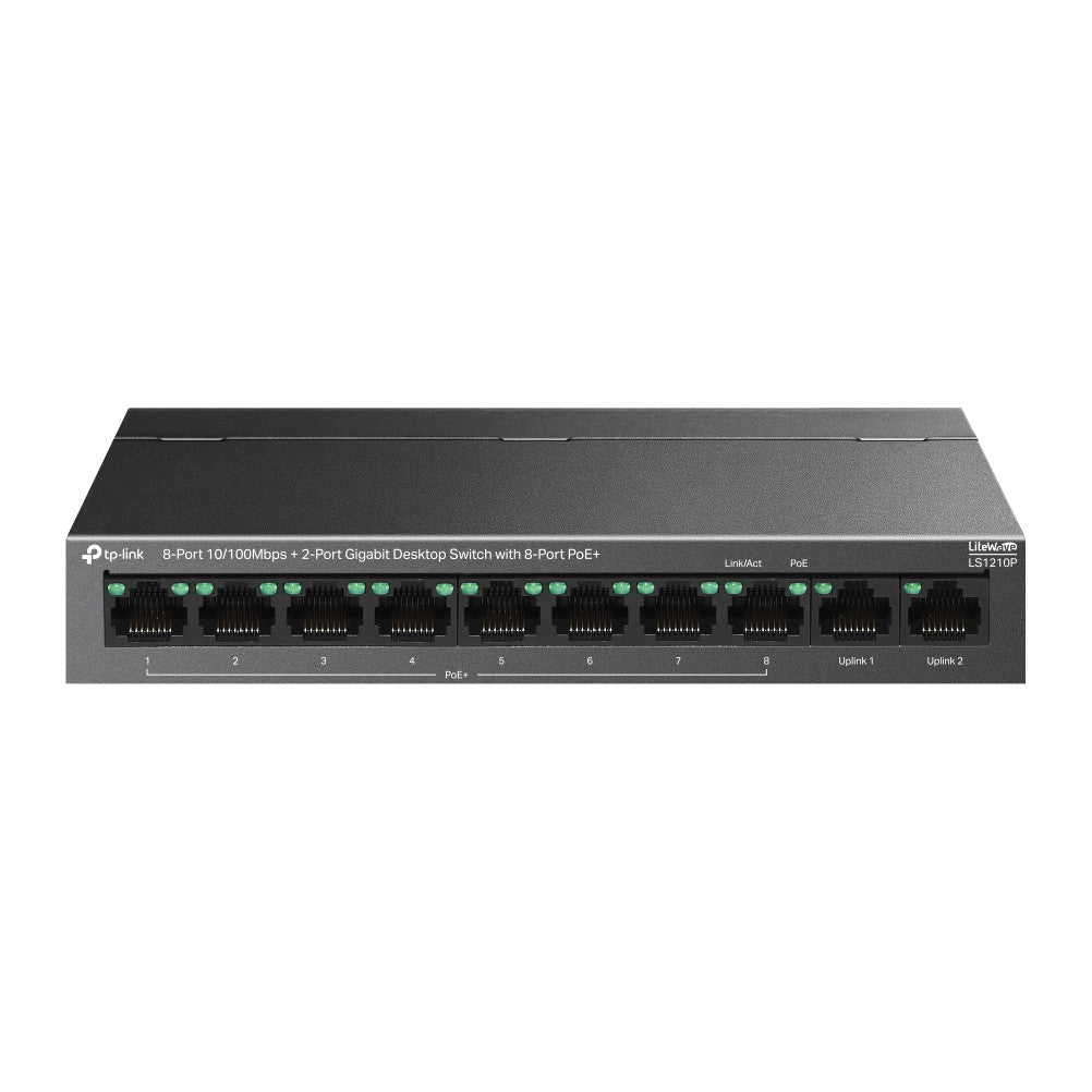 TP-Link LS1210P | 10-port desktop switch | 8x 10/100 PoE+ 96 W | 2x Gigabit