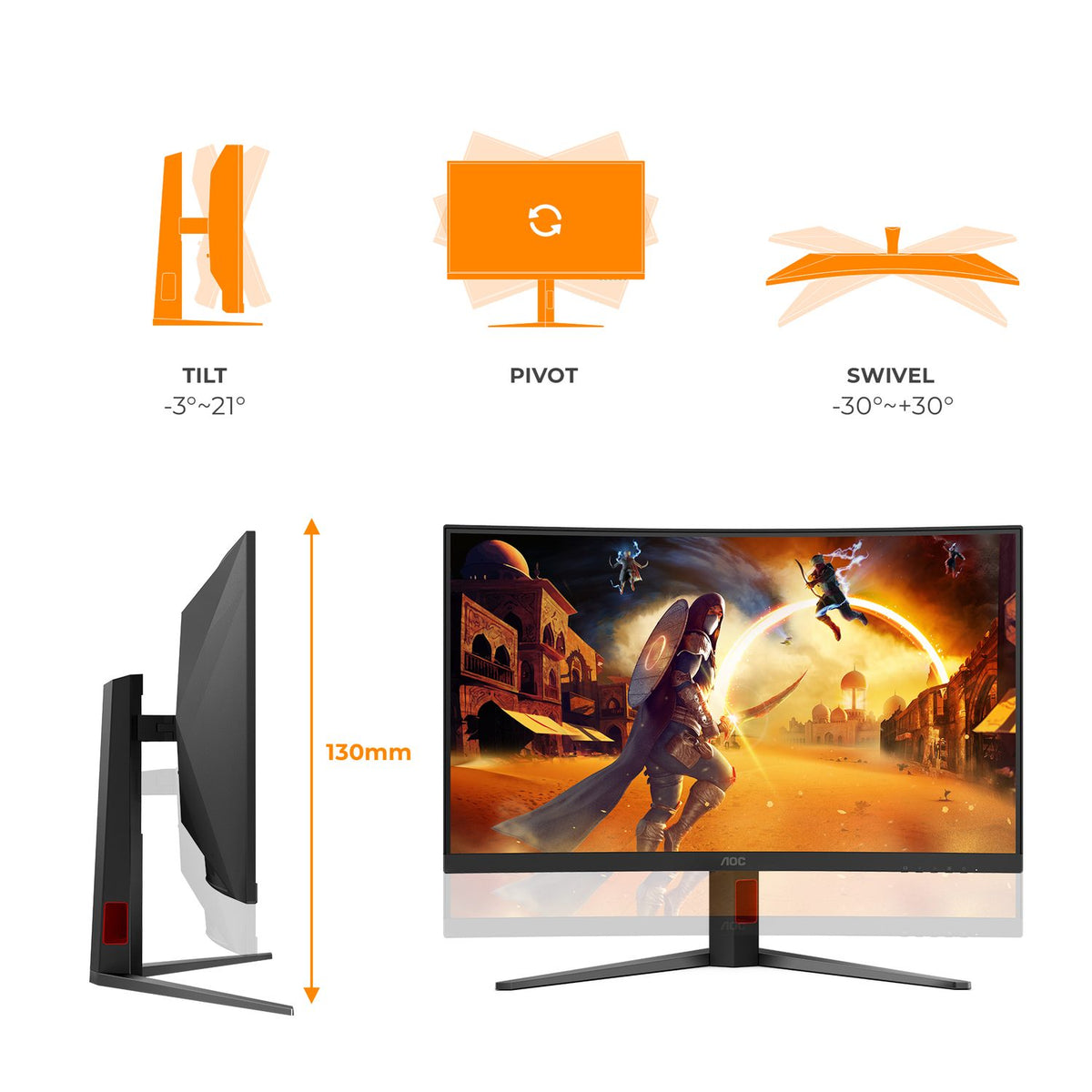 AOC C32G4Z | Curved gaming monitor | 31.5 inch FHD 260Hz | Black and red