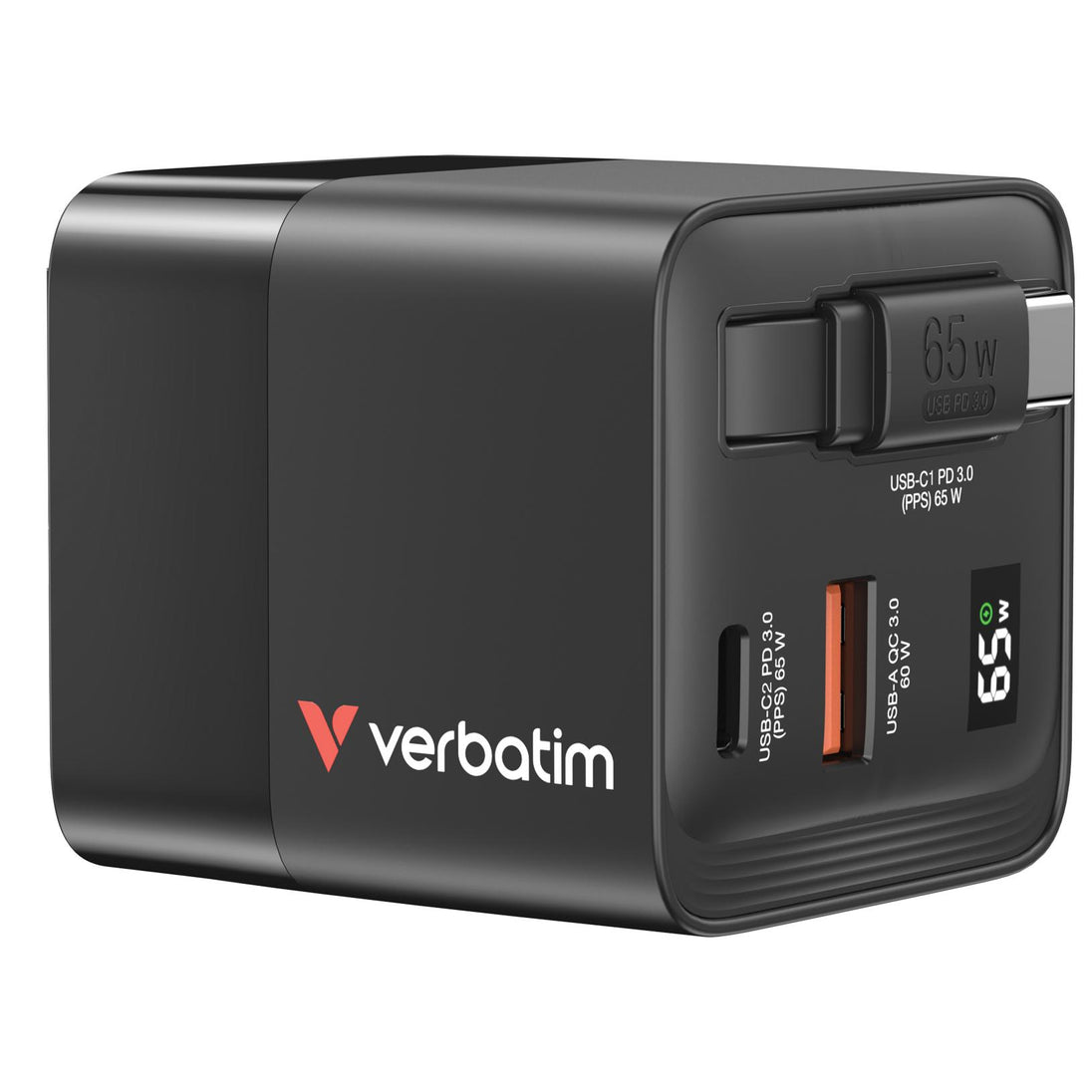 Verbatim GaN Wall Charger 65W | 2 ports | Black