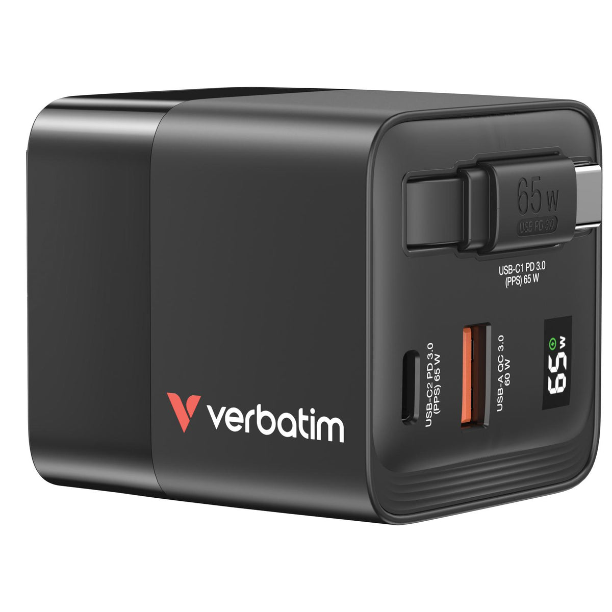 Verbatim GaN Wall Charger 65W | 2 ports | Black