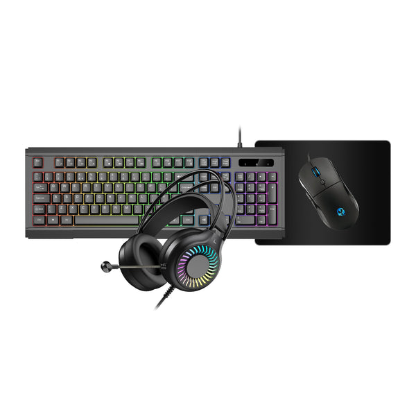 Vida Gamer 4-in-1 | USB Gaming Kit | Keyboard, Mouse, Headset & Mat | Black
